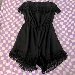 Black lace fringe romper